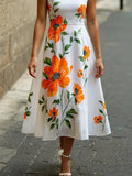 MQTIME  -  ﻿ Floral Printed Sleeveless A-line Dress for Women Summer Simple Elegant Vacation Dress Stylish Party Dresses