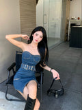 MQTIME  -  Tight Tube Top Hem Irregular Denim Slim Sexy Hip Dress Korean Style Fashion Streetwear Female Clothes