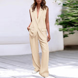 MQTIME  -  Workwear Women's 2 Piece Outfits Sleeveless Suit Vest And Wide Leg Pants Business Office Ladies Set Elegant Formal Clothes