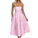 MQTIME  -  Summer Strapless Jacquard Floral Dresses Women Corset A Line Midi Cocktail Party Dress Backless Elegant Sexy Party Dresses