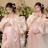 MQTIME  -  Women Maternity Dresses for Photography Pink Vintage Sweet Bow-knot Long Dress for Pregancy Clothes for Studio Photoshoot