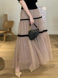 MQTIME  -  Polka Dot Gauze A-line Skirt Female Summer Long Temperament Shaggy Skirt Sweet Cake Long Dress Korean Fashion Faldas