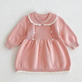  MQTIME  -  New Autumn Kids Princess Dress European American Style Baby Girls Knitting Dress Short Sleeved Solid Color Knitted Clothes