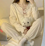 MQTIME  -   Long-sleeve Long-pants Pajamas Women Spring Autumn Woman Student Loungewear Set Soft Homewear Girls Casual Everyday Wear Ladies