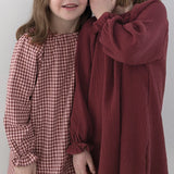  MQTIME  -  Spring New Cotton Red Plaid Dress For Girls Cute Double Gauze Long-Sleeved Nightgown Baby Girl Loose Homewear Dresses