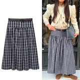  MQTIME  -  With Belt Long Skirts For Women Fashion New Vintage Plaid Midi Skirt High Street Casual Pleated Chic Midi Skirts Mujer ﻿