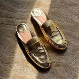 MQTIME  -  Fashion Designer Womens Shoes New Luxury Genuine Leather Muller Slippers for Woman Fashion Britain Casual Shoes Zapatos De Mujer