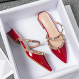 MQTIME  -  Women Heels Shoes Free Shipping Promotion Studded Designer Luxury Leather Slippers Shiny Mixed Colors Strap Seam Slides Blue Red