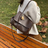 MQTIME  -  Crocodile Pattern Women Shoulder Messenger Bag Large Capacity Retro Flap Tote For Female Casual Pu Leather Commute Handbag