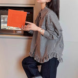 MQTIME  -  Women Vintage Plaid Shirts Spring Summer Fashion Streetwear Female Loose Single-breasted Tops Casual Lapel Long Sleeve Blouse