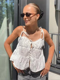 MQTIME  -  Women Fashion White Hollow Out Sling Top Sexy Tie Straps Button Front Peplum Hem Vest Summer Y2k Street Holiday Shirts