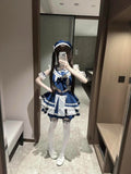 MQTIME  -  New Arrival Sweet Cute Kawaii Women Two Piece Set Sailor Collar Bow Top High Waist Plaid Lace Hem Mini Skirt Fashion Outfit