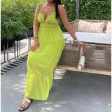 MQTIME  -  Summer New Solid Color Suspender Waist Tube Top Dress Femininity Elegant Long Dress