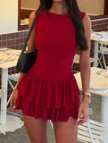 MQTIME  -  Spring/Summer Women's Sexy Sleeveless Red Knitted Dress Female Daily Clothing New Style Women Slimming Sweet A Line Dresses