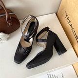 MQTIME  -  Ballet Style Fashion Satin Cross Strap Women Pumps Spring Summer Mary Janes Thick High Heels Lolita Ballet Dancing Chunky Shoes