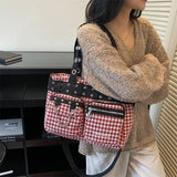 MQTIME  -  Korean Y2K Retro Strap Grid Large-capacity Tote Bag Commuting Storage Bags Crossbody Bag Shoulder Bags Woman Bag Handbag