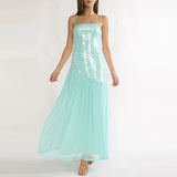 MQTIME  -  Spring Fashion Glitter Sequin Shiny Party Dress Women Sexy Slash Neck Patchwork Pleated Dress Summer Backless Sling Long Dresses