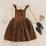  MQTIME  -  Autumn New Girls Corduroy Brown Strapless Dress Retro Casual Back Cross Straps Elastic Waist Sleeveless Dresses Kids Clothes