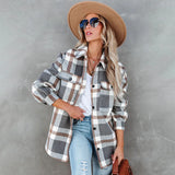 Mqtime Casual Plaid With Pockets Auturn And Winter Women Jacket Vintage Long Sleeve New In Outerwears Chic Tops