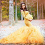  MQTIME  -  Long Sleeve Maternity Dresses for Photo Shoot Sexy Off Shoulder Lace Pregnancy Maxi Gown Dresses Pregnant Women Photography Prop