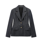  MQTIME  -  Women Denim Jacket Pants Sets Long Sleeve Blazer Coat Strapless Vests Straight Trousers Jeans Fashion High Street Outfit