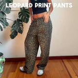 MQTIME  -  American Retro High Street Casual Leopard Print Loose Wide Leg Pants for Women Y2k Hip-hop Cargo Grunge Plus Size Baggy Trousers