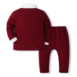 MQTIME  -  2Piece Spring Fall Boys Outfit Set Korean Fashion Gentleman Suit Red Tie Coat+Pants Newborn Clothes Baby Luxury Clothing BC1762