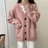 MQTIME  -  New Collection Women's Sweaters and Pullovers V Neck Button Front Patch Pockets Long Sleeve Oversized Top Woman Daily Wear