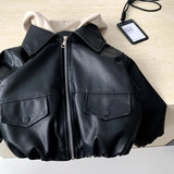  MQTIME  -  Coat Spring and Summer New Childrens Clothing Korean Style Boys and Girls Fashion Casual Hooded Leather Coat Simple