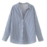 MQTIME  -  Spring Summer New Blouses Long Striped Shirt Women Long Sleeve Casual Shirts Large Tops Female Plain Button Up Shirts