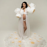 MQTIME  -  Elegant White Maternity Wedding Dress Giant Organza Flowers for Pregnancy Photoshoot Luxury Bridal Gown, Long Train Plus Size