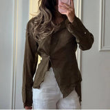  MQTIME  -  Spring/Summer New Lace Solid Color Irregular Versatile Casual Long Sleeve Shirt for Women