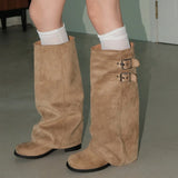 MQTIME  -  Women's boots new retro thick heel pleated short tube boots short boot trend