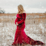  MQTIME  -  Velvet Maternity Off Shoulder Trailing Fitted Gown Maxi Photography Dress for Baby Shower Photo Props Dress
