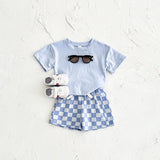 MQTIME  -  New Summer Baby Clothes Set Cute Infant Boys Solid Color T-shirt +Plaid Shorts Toddler Loose Outfit 2PCS