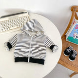 MQTIME  -  Autumn new baby clothing, 0-3 year old male and female babies, two-piece striped hooded long sleeved zipper jacket+pants set