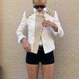 MQTIME  -  Women Fashion  Gold Braided Cropped Military Jacket Autumn Female Chic Jacket Lady Long Sleeve Short Napoleon Coat