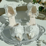  MQTIME  -  Elegant Rose Heels Pointed Toe Stiletto Handmade Embellished Romantic Victorian Ladies's Wedding Prom Party Lolita Pumps