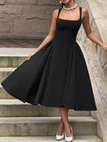 MQTIME  -  Summer New French Square Neck Women Elegant Strap Dress Simple Solid Color Female Banquet Grand Display Long Dresses