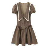  MQTIME  -  Women Fashion Plaid Short Dress Summer Autumn New Short Sleeve Deep V neck Mini Dress Holiday Casual Dresses