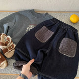  MQTIME  -  New Winter Kids Boys Jeans Plaid Plus Fleece Toddler Boys Demin Pant Versatile Elastic Waist Infant Baby Boys Warm Trouser
