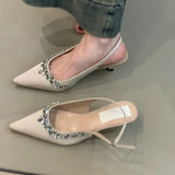 MQTIME  -  Designer Crystal Pointed Toe Women Sandals Shoes Fashion Shallow Singbacks Shoes Elegant Street Style High Heel Sandals