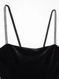 MQTIME  -  Velvet Halter Dress Black Sexy Slim Fit Elegant Straight Collar Waist Cinched Short Dresses Camisole Evening Gown Women's Wear