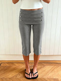 MQTIME  -  American Low Waist Button Design Solid Slim Casual All Match Temperament Capris
