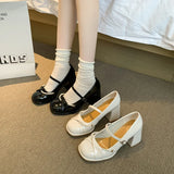 MQTIME  -  Women's Mary Jane Shoes Fashion Imitation Pearl High Heels for Woman Sweet Round Head Casual Shoes Designer Shoes Zapatos Mujer