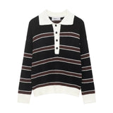  MQTIME  -  Women Fashion Striped Print Knitted Sweaters 2026 Star Same Style Long Sleeve Female Pullovers Elegant Chic Knitwear Top