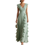 MQTIME  -  Summer New Simple Solid Color Women Sleeveless Dress Elegant V-neck Female Lace Dresses