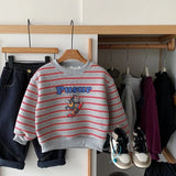 MQTIME  -  Children Boys Sweatshirt New Winter Striped Thicken Warm Toddler Boys Pullovers Versatile Cartoon Printed Infant Boys Sweatshirt