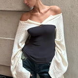  MQTIME  -  Right-angled Shoulders, Straight Shoulders, Contrasting Colors, Gentle and Thin, Knitted Base Top, New Style