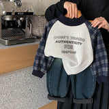 MQTIME  -  Kids Boys Sweatshirt Winter Letter Printed Thicken Warm Toddler Girls Hoodies Plaid Patchwork Infant Boys Tops Pullovers